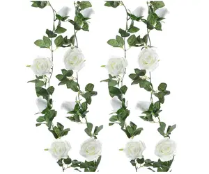 Rose Vine 13 FT Artificial Garland with Cream Rose Flowers for Bedroom Wedding Arch Table Arrangement Garden Swing Stairs Fence Craft Art Decor