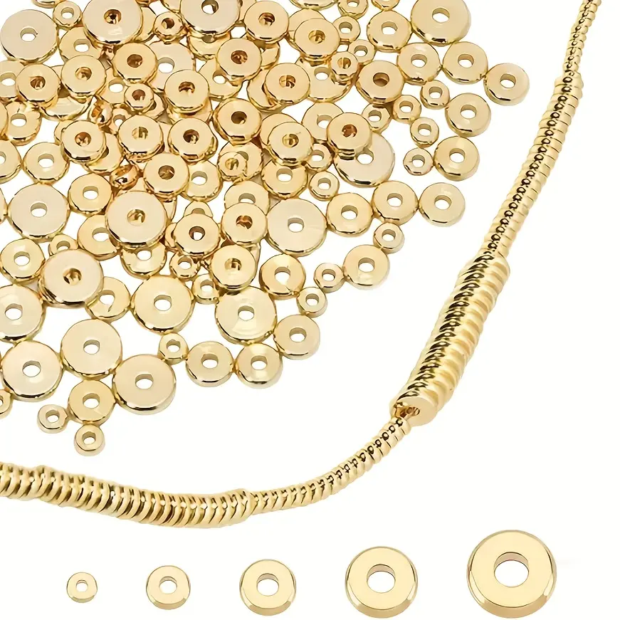 2D Flat, 200pcs 18K Golden Plated Solid Brass 4mm Flat Disc Spacer Beads & Heishi Beads for DIY Jewelry Making - Bracelets, Necklaces, Earrings, Pendants, Earring Assembly | Elegant Bead Design | Highquality Beads, Beads for Jewelry Making