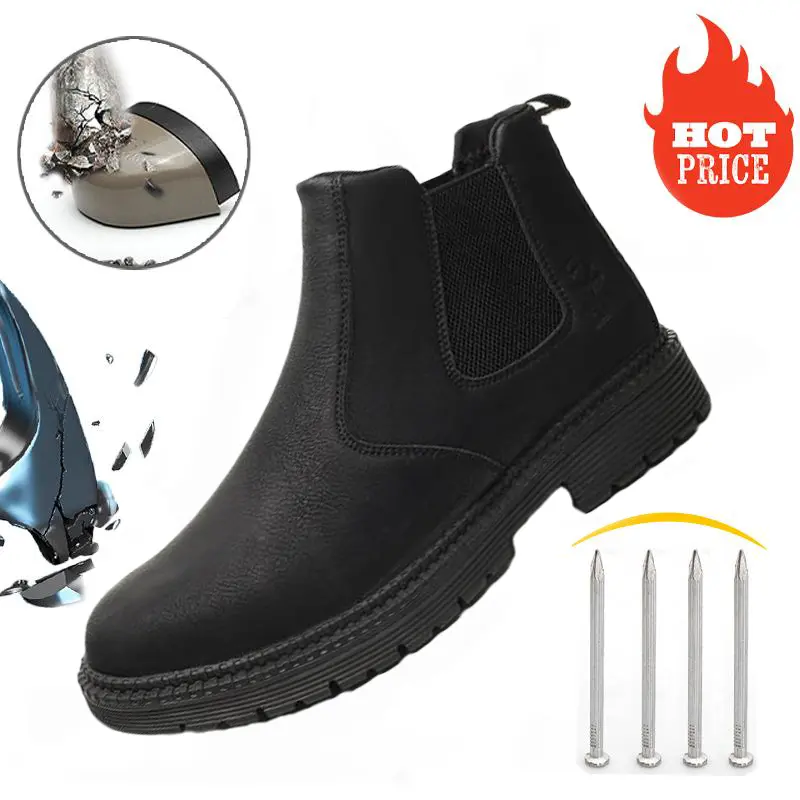Safety Trainers Splash Proof Smash Proof Puncture Proof Black Chelsea Boots for Men