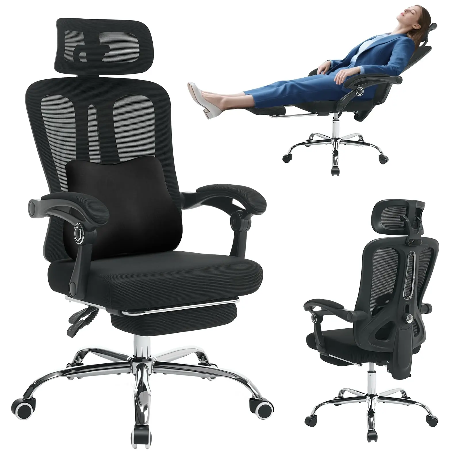 Garvee Ergonomic Office Chair with Adjustable Headrest and Lumbar Support High Back Mesh Desk Chair with Retractable Footrest Swivel Rolling Task Chair for Home Office