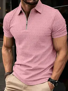 Men's Summer Casual Daily Short Sleeve Zipper Embroidered Polo Shirt, Stylish Turn-Down Collar, Comfortable and Versatile
