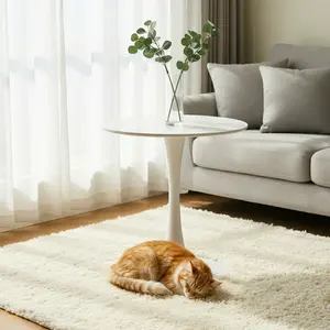 littleox Mid Century White Round Oval Multipurpose Table, 24" Small Dining Coffee Table with MDF Tabletop & Matte Finished Iron Base, Ideal for Compact Kitchen & Tiny Living Spaces