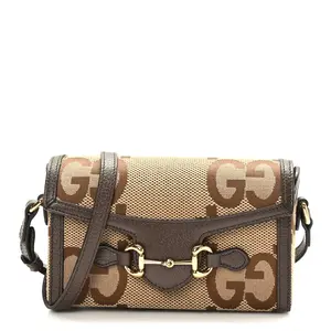 Pre-owned GUCCI GG Canvas Crossbody Bags Monogram Jumbo GG Textured Dollar Calfskin Mini Horsebit 1955 Shoulder Bag Camel Ebony New Acero