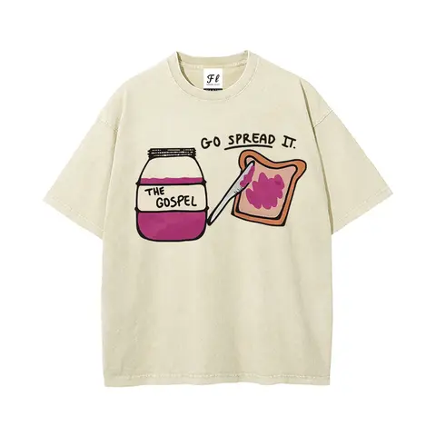Women's Breathable Round Neck Streetwear Tshirt - Retro Washed Funny Christian Graphic Top, Go Spread It The Gospel Oversized Tee