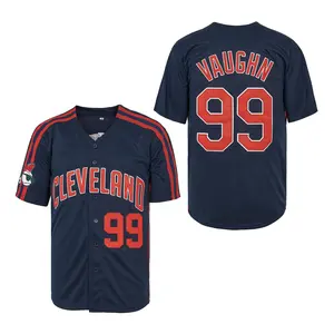 Men's Cleveland #99 Vaughn retro baseball jersey, hip-hop shirt, embroidered dark blue sport top