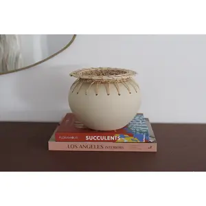 Ceramic Rattan Vase – Boho Wabi-Sabi Decor for Modern Farmhouse Styling