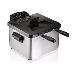 Hamilton Beach Professional-Style Deep Fryer with 2 Frying Baskets, 4.7 Quart or 19 Cup Oil Capacity, Lid with View Window, Stainless Steel, 35036