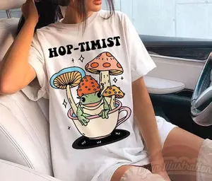 Retro Frog Tshirt, Funny Hop-tomist Froggy Shirt, Cottagecore Mushroom Tee, Oversized UNISEX T-shirt, Toad Shirt, Frog Lover shirt, Pyjama