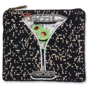 Dirty Martini Essential Pouch Beaded Zip Card Case Coin Purse, Casual, Multi-Function