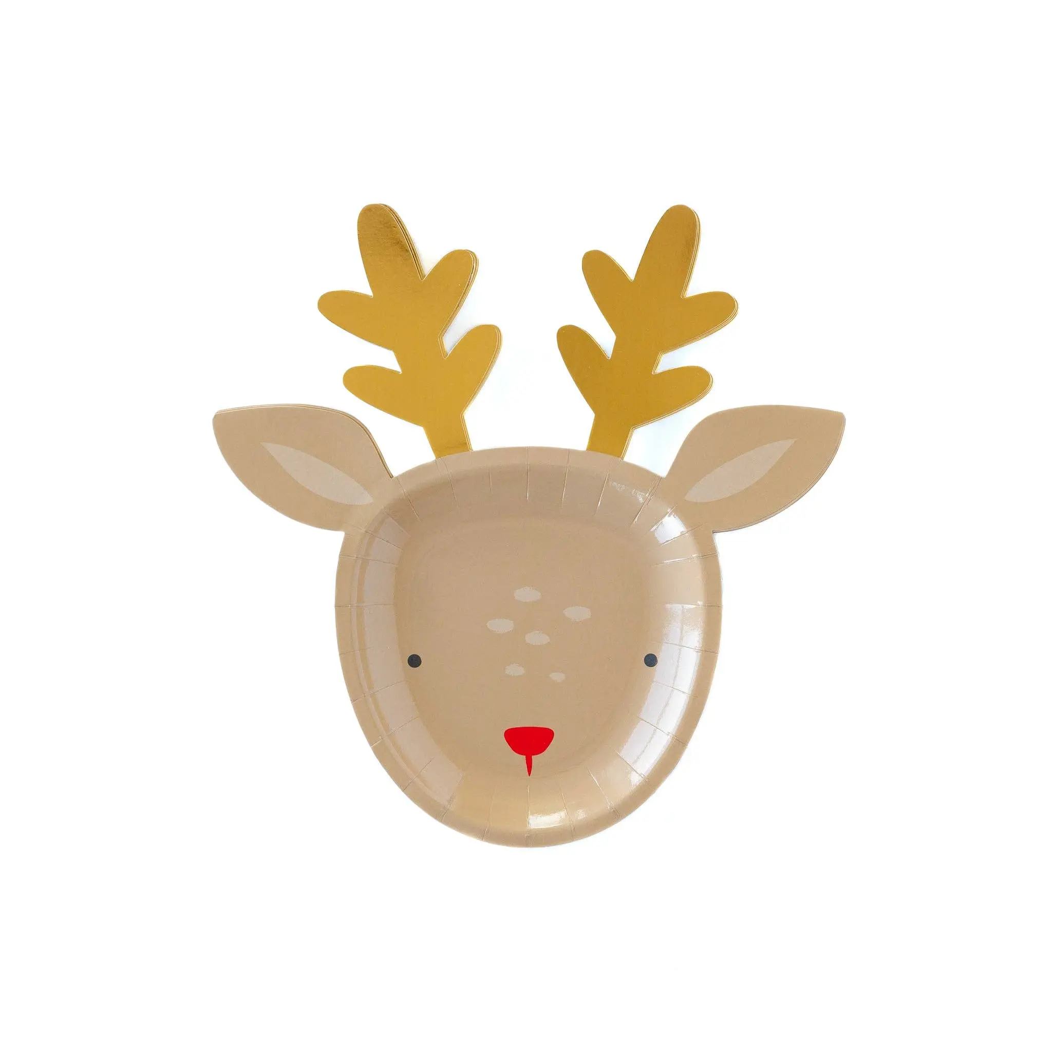 Dear Rudolph Reindeer Plate - Cute Design with Red Eyes and Gold Antlers