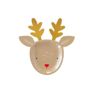 Dear Rudolph Reindeer Plate - Cute Design with Red Eyes and Gold Antlers