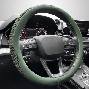 Steering Wheel Cover, Universal 15 inch, The  Microfiber Leather Breathable Technology Fabric, Non-Slip, Comfortable, Warm in Winter and Cool in Summer, Green