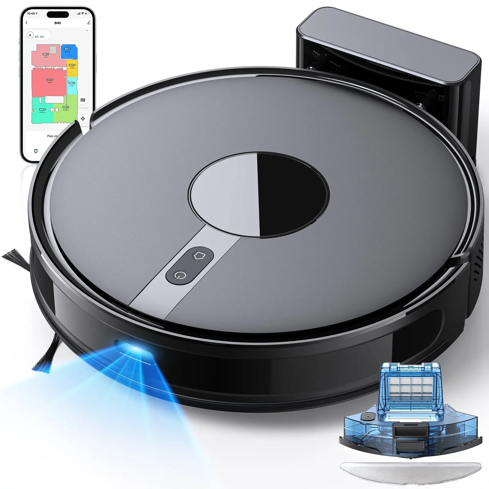 Robot Vacuum Cleaner and Mop, 5,000pa Suction Power, Floor Extension Technology, Charging Station Included, 120 Minutes Runtime, Powerful Suction Vacuum
