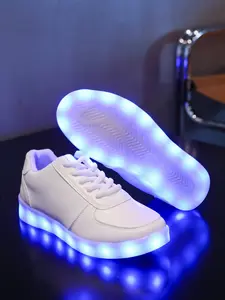 16 Color Modes USB Rechargeable LED Light Up Shoes for Men Women, EUR 35-45 White Leather Glow Sneakers, Unisex Adults Teens Luminous Shuffle Dance Party Shoes, Lightweight Anti-Slip Lighted Athletic Street Dance Sneakers, Birthday Surprise Gifts