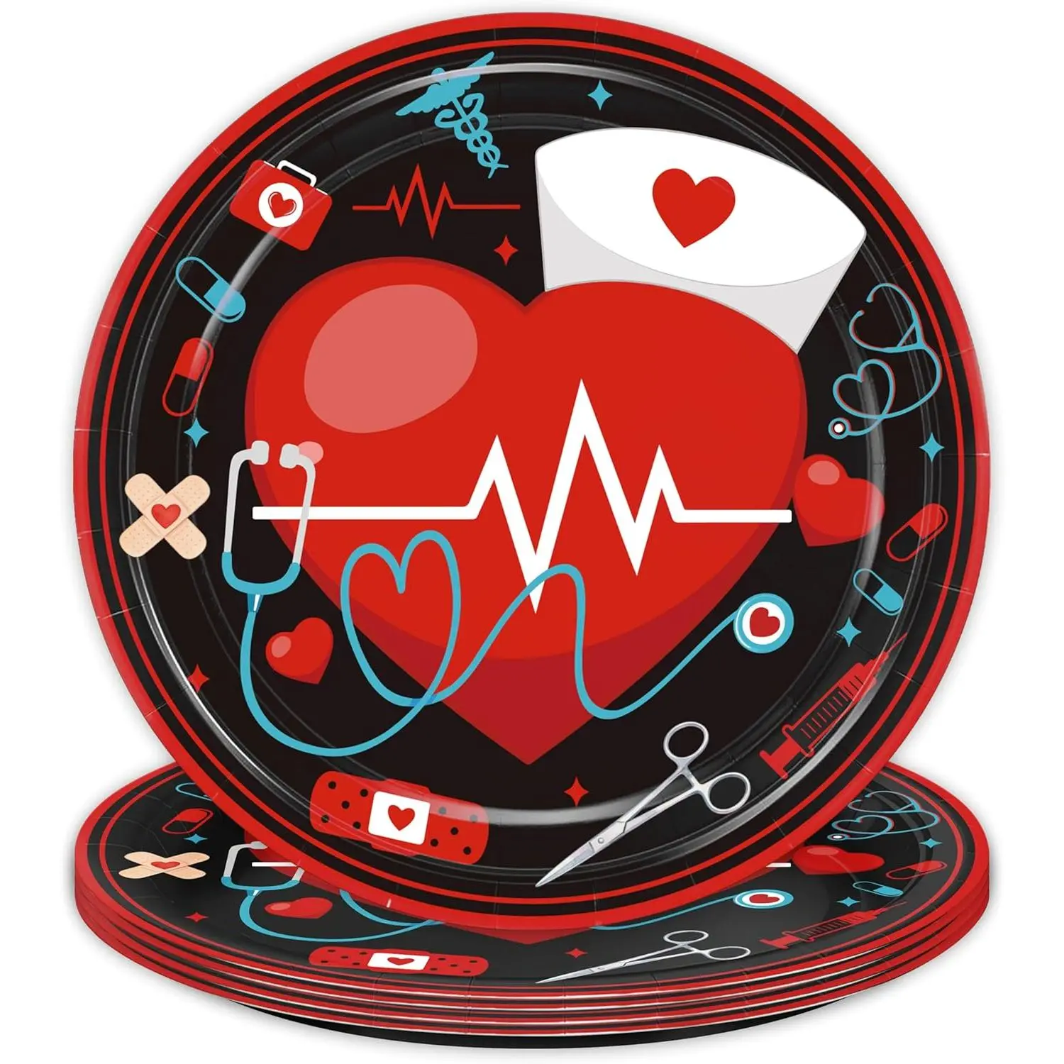 50Pcs Nurse Party Paper Plates Nursing Graduation Decorations Nurse Retirement Birthday Party Decor Sign Nurses Week Party Decorations