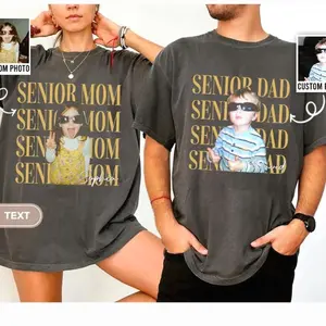 Personalized Vintage Photo Senior Dad Senior Mom T-Shirt, Custom Retro Senior Night Matching Shirts, Senior 2026 Gifts