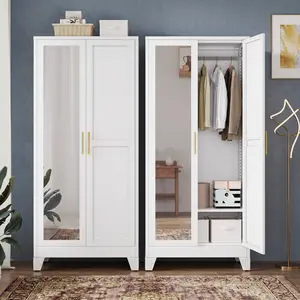 71 Inch High Metal Wardrobe, Bedroom Wardrobe with Mirror & Hanger, Steel Wardrobe with Adjustable Shelves & Storage Space, Suitable for Bedrooms Laundry Rooms Dormitories Home Organizer