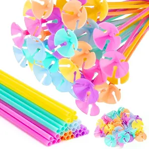 36 PCS Colored Balloon Sticks with Cups, Plastic Balloon Sticks Holders for Party Decoration