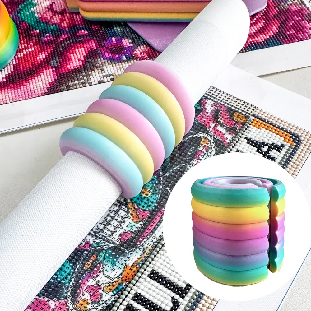 3Pcs Rainbow Diamond Painting Canvas Roller Clips, Reusable Clips & Anti-Crease Bands, Firm Hold for Busy Crafting, Lightweight for Travel, Great for Home Craft Rooms, Compact Storage DIY Diamond Art Accessories