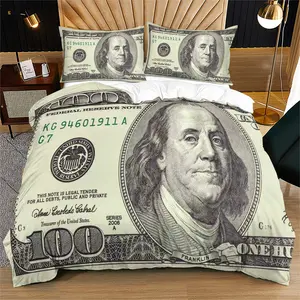 2/3 Piece Set of US Dollar Printed Pattern Bedding Set, Wishing You Wealth With The Taste of Money. Essential USD Duvet Cover Set, Luxurious, Fashionable, Soft and Skin Friendly, Including 1 Duvet Cover and 1/2 Pillowcase