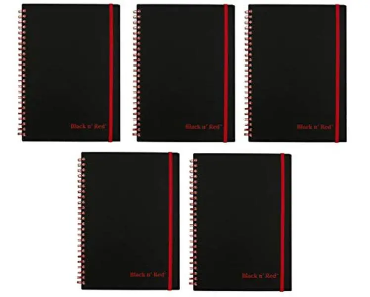USED-Black n' Red Twin Wire Poly Cover Notebook, 8-1/4 x 5-7/8 inches, Black/Red, 70 Ruled Sheets (C67009) (5) (Unknown)