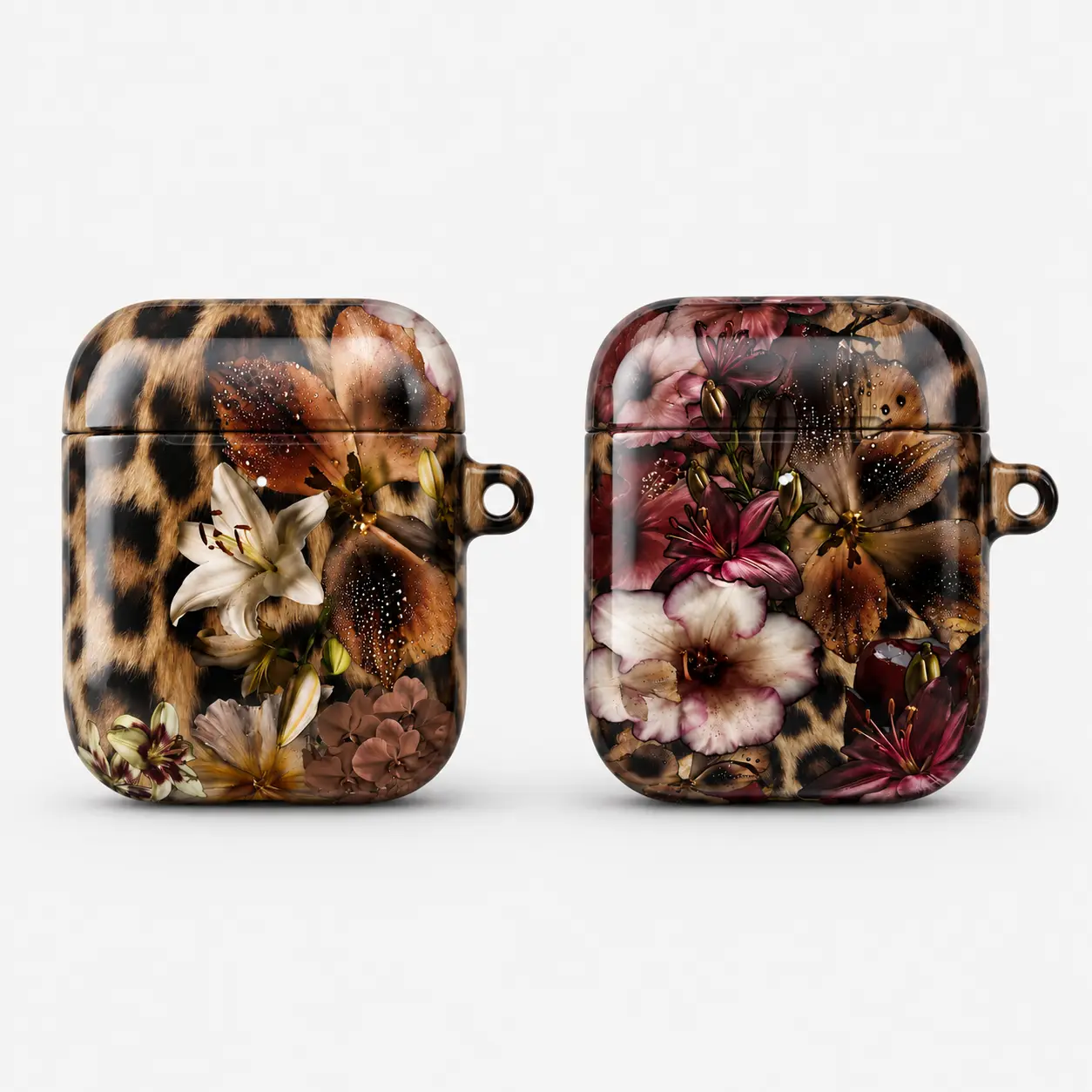 Luxury Leopard Floral AirPods Case – Fashion Glam AirPods Cover for AirPods 1/2/3/4, AirPods Pro 1/2 & Pro 2 | Dark Feminine Animal Print, Elegant Floral Design, Trendy Girly Aesthetic Gift for Women