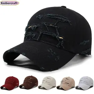 Vintage Washed Distressed Baseball Cap for Men & Women, Hip Hop Streetwear Dad Hat, Adjustable Lightweight Ripped Outdoor Sunshade Cap for Daily Wear & Couple Outfit Style
