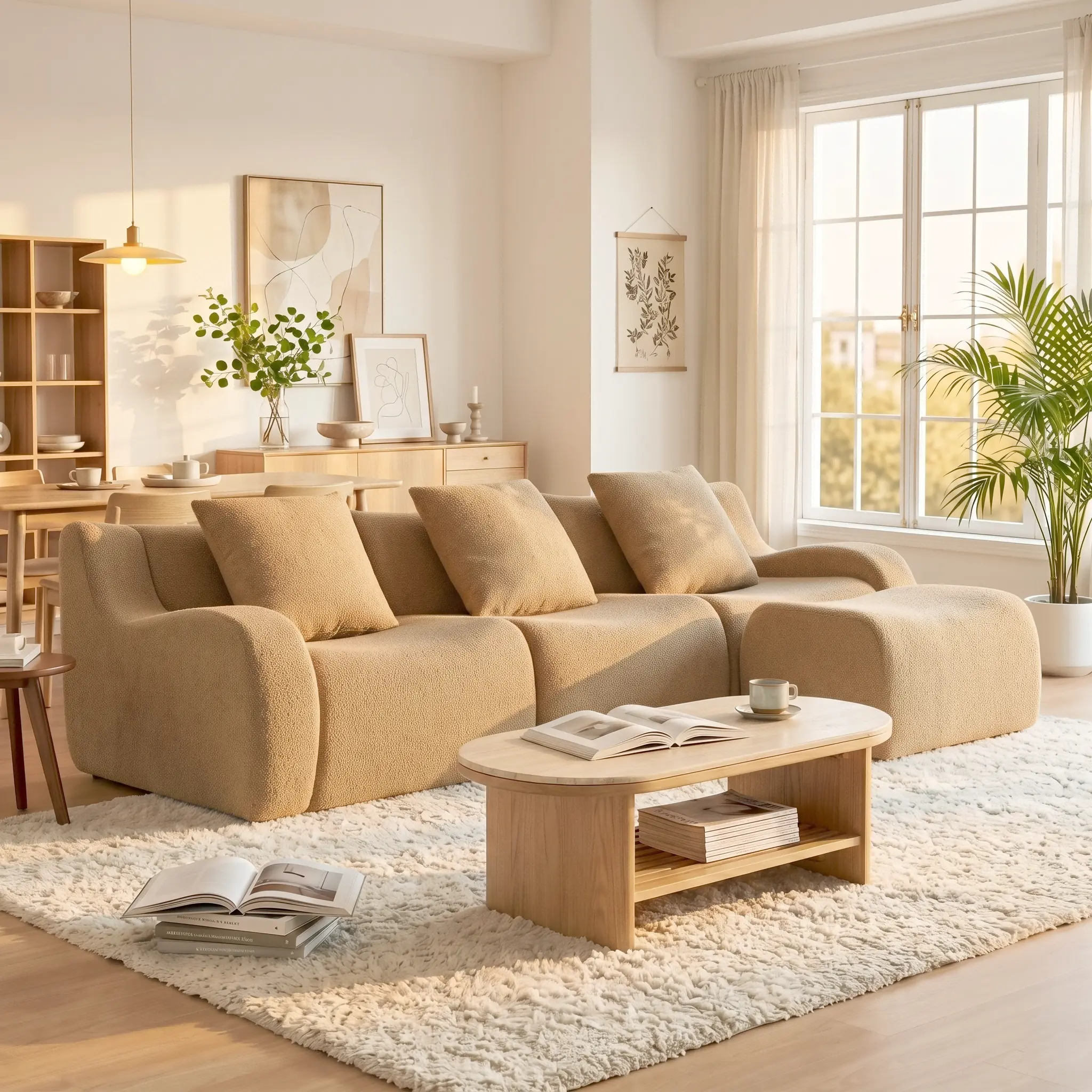 Eyisean 115.3in Modern Fabric Modular Boneless Sectional Sofa Couch with Ottoman, 3-Seater Deep Seat Cloud Couch with 3 Pillows, Pre-Assembled L/U Shaped for Living Room, Apartment