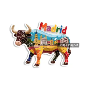 1 Madrid Bull Fridge Magnet - Acrylic and Rubber Soft Magnet, City Landmark Magnetic Sticker, World-Famous Scenery Magnet, Creative Home Decor for Travel Enthusiasts, Graduation Day Gift, Refrigerator Magnet