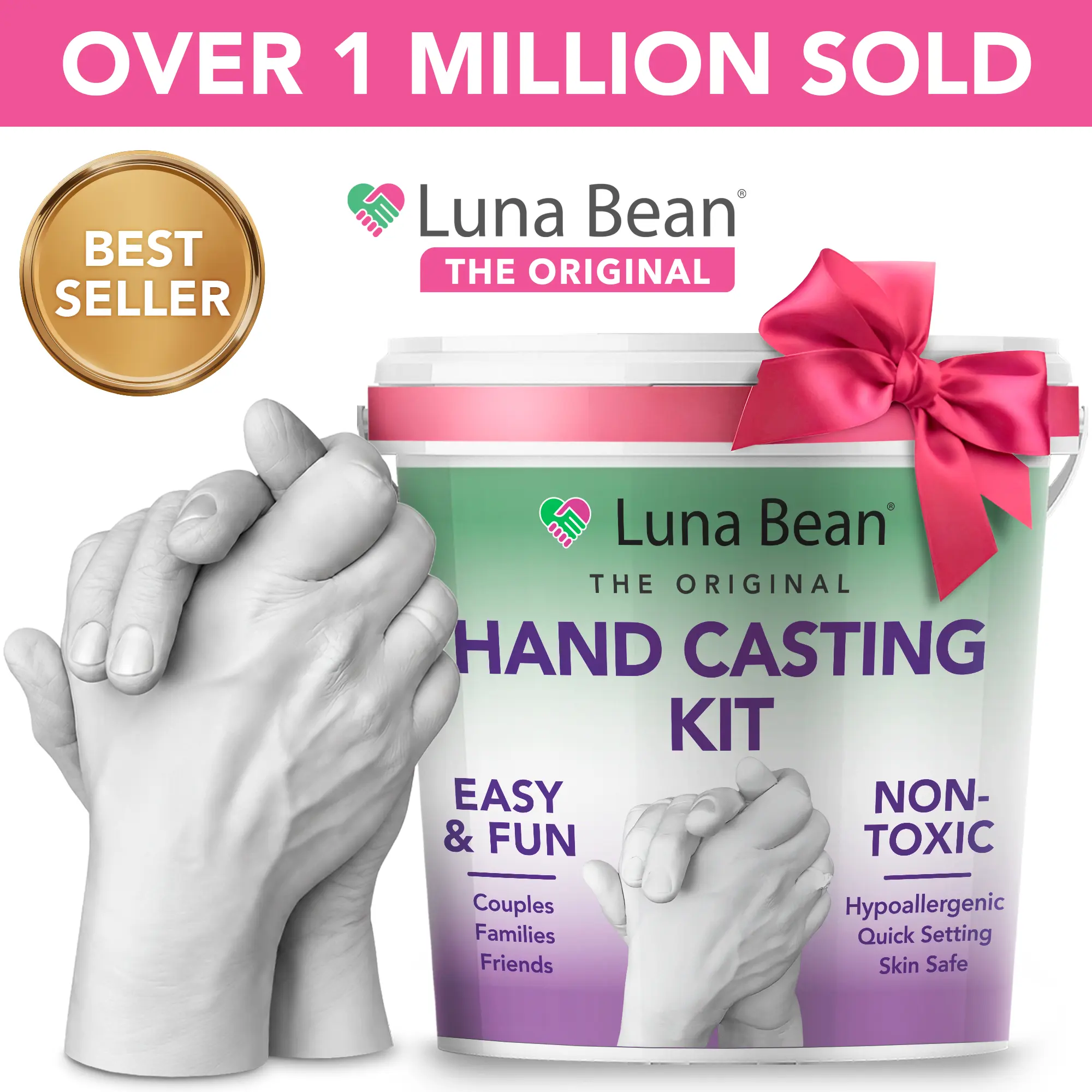 Luna Bean Original Hand Casting Kit – Keepsake Mold for Couples, Family, Anniversary & Milestone, Wedding Gifts, Back to School, My Favorite Person, Molding, Bridal Gift