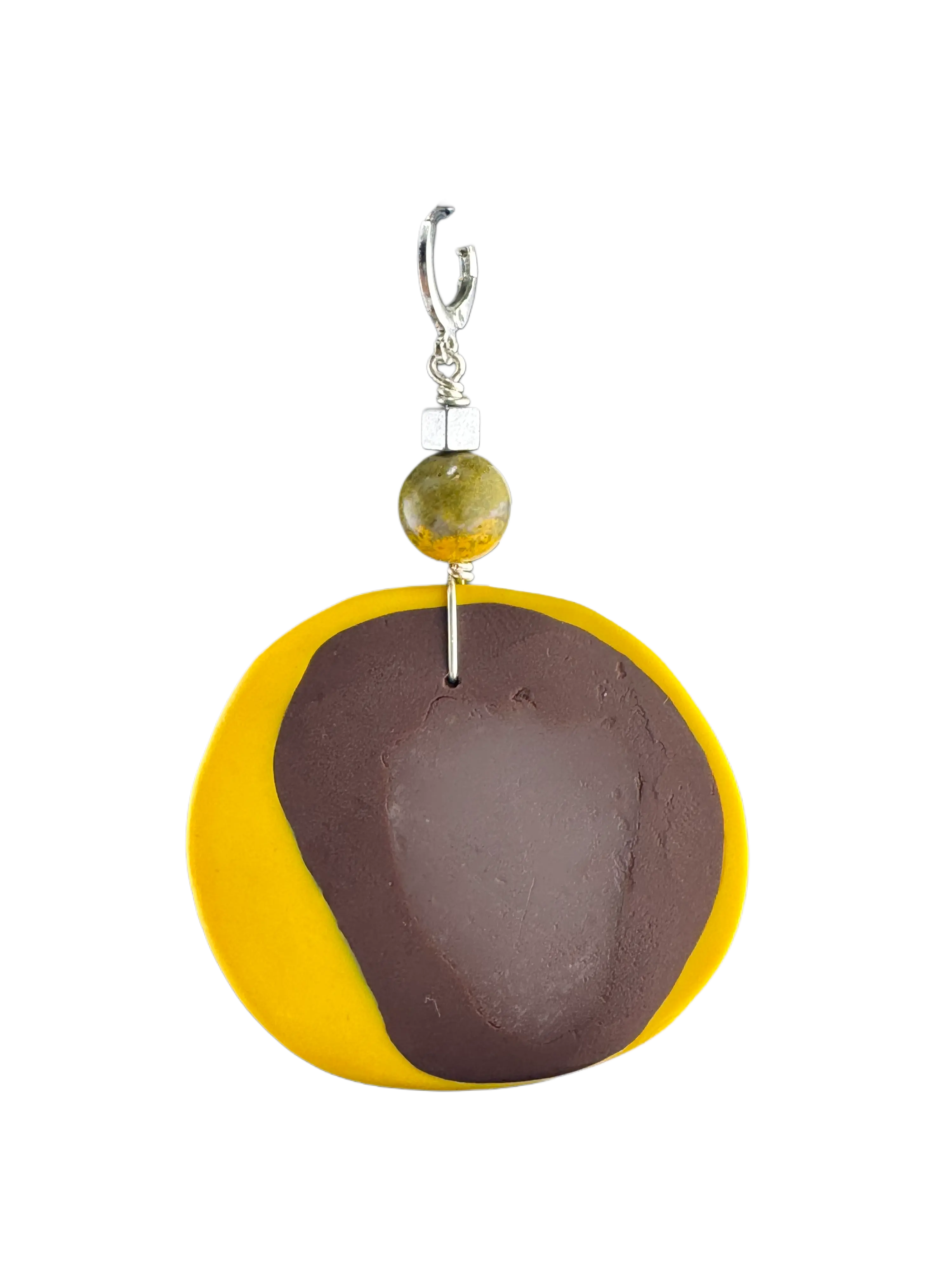 HeadzUpLocs Brown Eyes Handmade Polymer Clay Pendants with Gold Brown Transparent Clay & Natural Gemstones 2 Inch Earrings for Women
