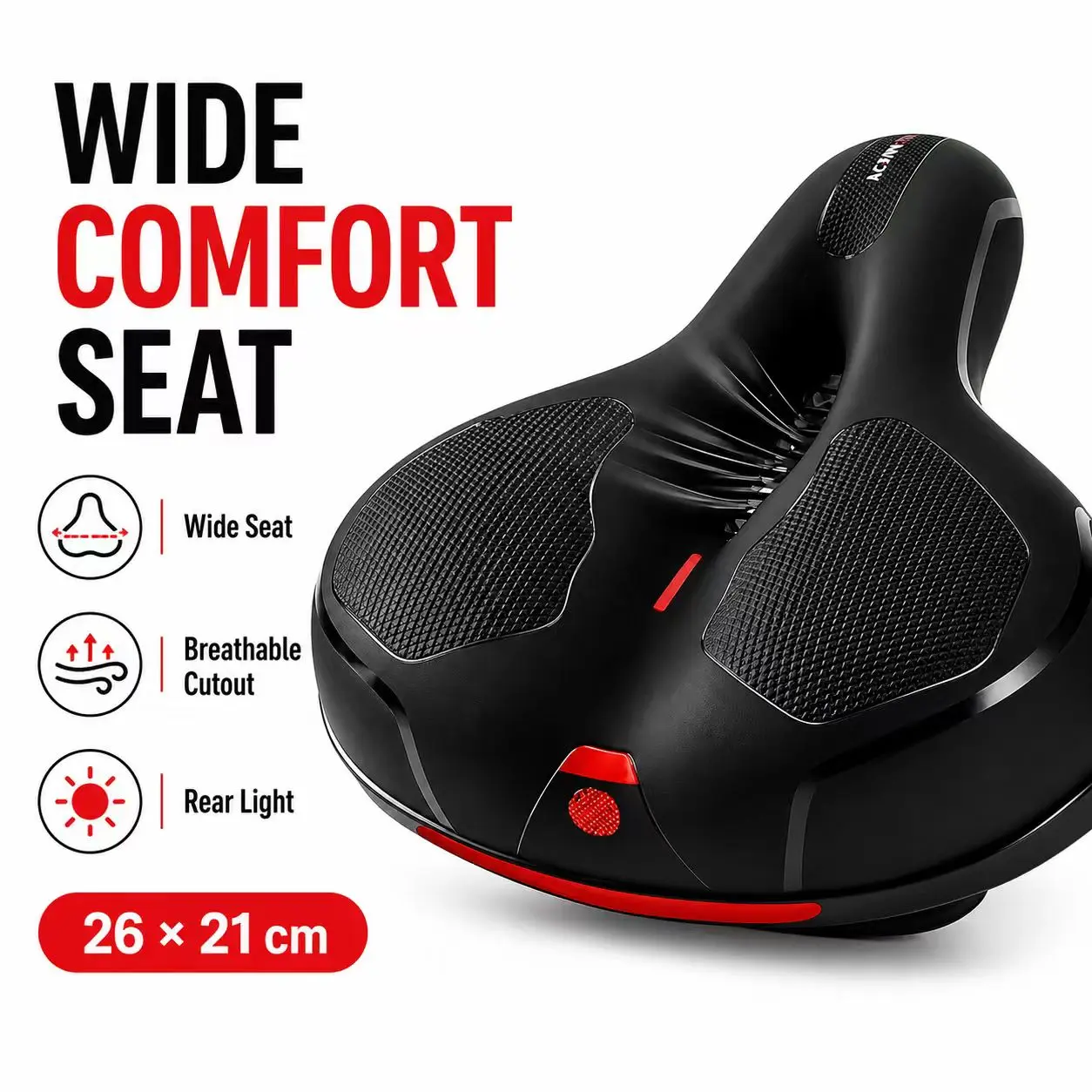 Comfortable Wide Bicycle Seat with Dual Shock Absorbing Balls, Water-Resistant Padded Bike Saddle for Stationary Bike, E-Bike and Daily Riding outdoor biking