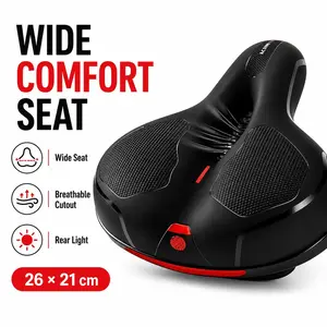 Comfortable Wide Bicycle Seat with Dual Shock Absorbing Balls, Water-Resistant Padded Bike Saddle for Stationary Bike, E-Bike and Daily Riding