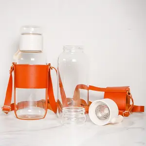 1pc Large Capacity Glass Bottle 800ml/27oz, High Quality Portable Tea Bottle With Heat Resistance, Tea Separation Function, Comes With Cup Sleeve, Perfect For Both Men And Women