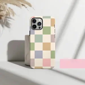 Checkerboard Pastel Pattern Phone Case for iPhone 16, iPhone 15, iPhone 14 - Retro Checkered Design with Finish & Durable Polycarbonate Shell - Aesthetic Protection for Your Device Compatible with Samsung Galaxy S25