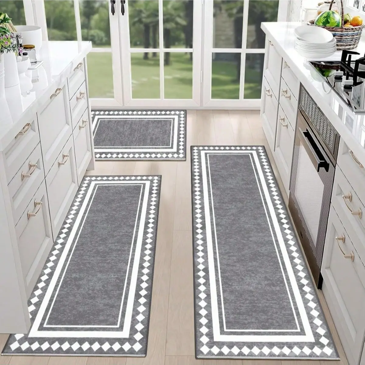 2/3-Piece Polyester Flannel Kitchen Rugs, Durable Non-Slip Water-Absorbent Wrinkle Resistant Floor Mats, Machine Washable Decor Rug for Kitchen Floor & Office Standing Desk