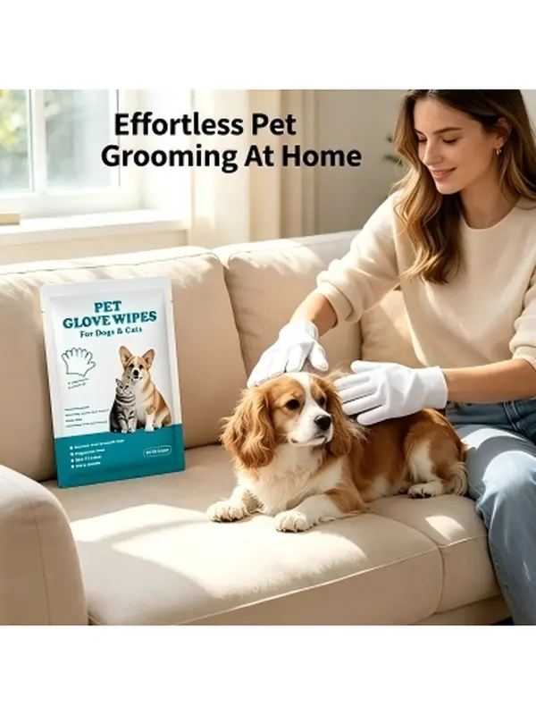Disposable Pet Grooming Glove Wipes, No Rinse Dog Cat Cleaning Gloves, Unscented Pet Bathing Wipes, Lickable Pet Wash Mitts for Paws, Body, Fur, Travel Portable Pet Cleaning Supplies