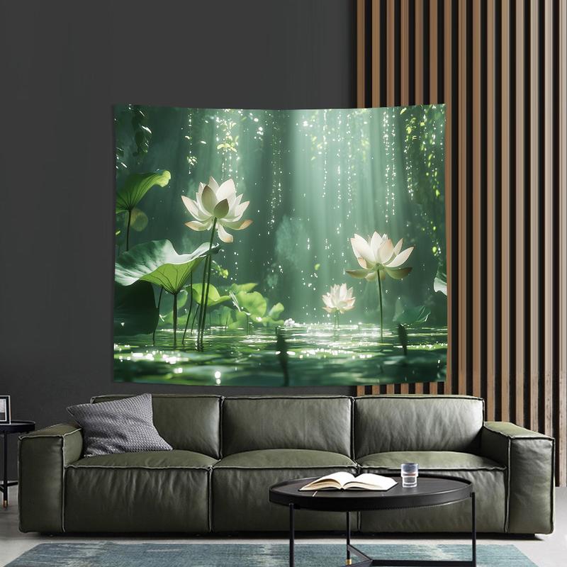 1 Elegant 3D for Lotus Flower Wall Tapestry - Vibrant Polyester Decor with Realistic Water Effect for Living Room, Bedroom, Office, Party - Perfect Creative Gift, No Power Needed, Tranquil Decoration |     Serene Ambiance |     Polyester Fabric