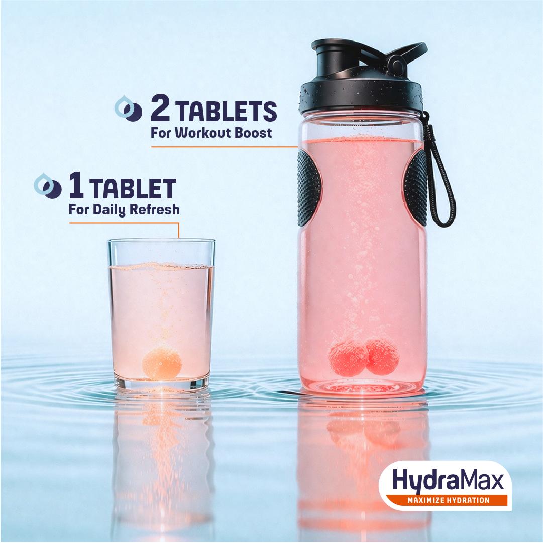 HydraMax Hydration + Boost Effervescent Tablets – Electrolytes with Caffeine & Zinc, Orange Flavor, 16 Tablets