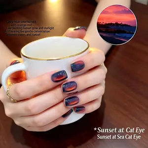 15ML 2026 Velvet Cat Eye Sea Sunset Magnetic Gel Nail Polish, Shimmer UV LED Soak-Off Nail Art Product, Blendable Long-Lasting Safe Enamel, Summervibes Orange Sparkling Manicure Cosmetic for Salon & Home DIY (Cures Under Lamp) Sns Nail Dip