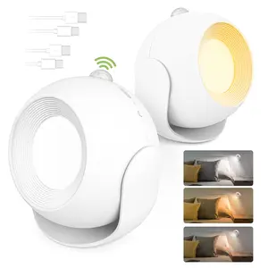 Wall Lights for Bedroom Set of 2, Motion Sensor LED Wall Sconces Rechargeable Battery Operated, Rotatable Wall Mounted Lighting Dimmable & 3 Colors Lamp for Reading,Picture,Bedside,Room Decor