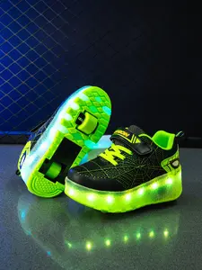 Spring Autumn LED Light Shoes, Spider-Man Design, Adjustable Velcro, Detachable Wheels, Sporty Style, All Seasons, Trainer Sneaker