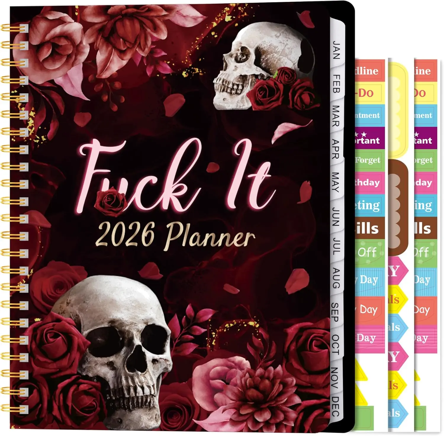 2026 A4 Planner -  It 2026 Weekly and Monthly Planner Dark Romance Writing Notebooks, Jan. 2026 - Dec. 2026, Hardcover Calendar with Tabs Stickers  Pocket -Wire Binding