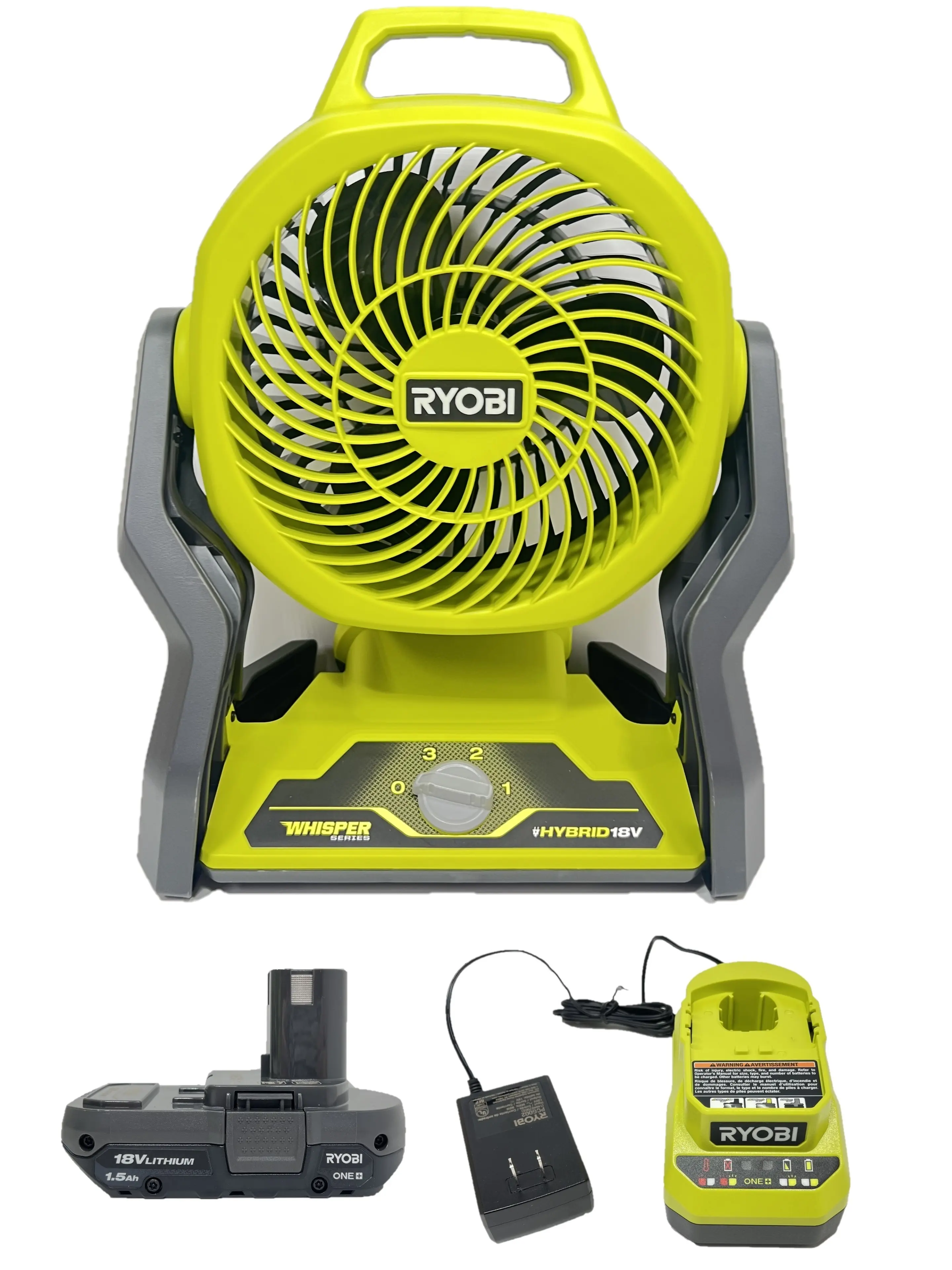 Ryobi 18 Volt Hybrid 7 1/2 in WHISPER SERIES Fan PCL811 with Battery and Charger