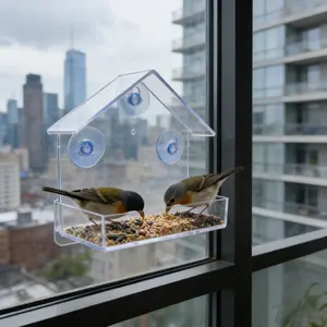 Clear Window Bird Feeder Toy with 3 Extra Strong Suction Cups Sturdy Durable Acrylic Birdfeeders for Viewing Wild Birds Outside as a Bird Watching Gift Outdoor Birdhouse Box Garden Decor
