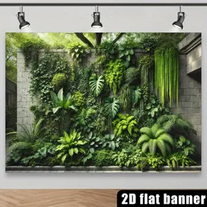 2D Flat 1pc Tropical Green Plant Wall Backdrop Banner, Jungle Monstera Fern Vine Stone Wall Photography Background, Ideal for Nature Themed Event, Forest Style Photoshoot, Indoor Greenery Decor, Party Decor, Multiple Sizes Available