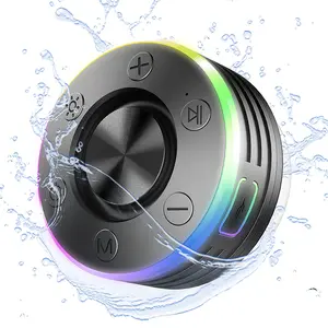 Waterproof Wireless Speaker with Suction Cup/RGB Light Bluetooth-Compatible 5.2 Hands-Free Call/FM Radio for Bathroom Sing-Along