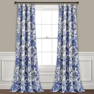 Lush Decor Sydney Light Filtering Window Curtain Panel Set - Floral Printed, 52"W x 84"L/95"L/108"L, 100% Polyester, Machine Washable, Country Cottage Style, Interior Decoration Accessories