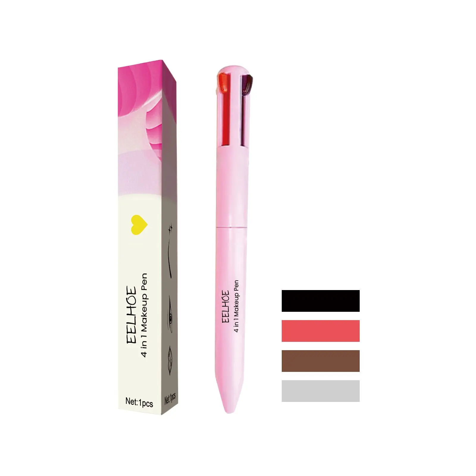 EELHOE 4 In 1 Multifunctional Makeup Pen, Eyeliner Eyebrow Pencil Lip Liner Highlighter All-In-One Portable Travel Makeup Tool