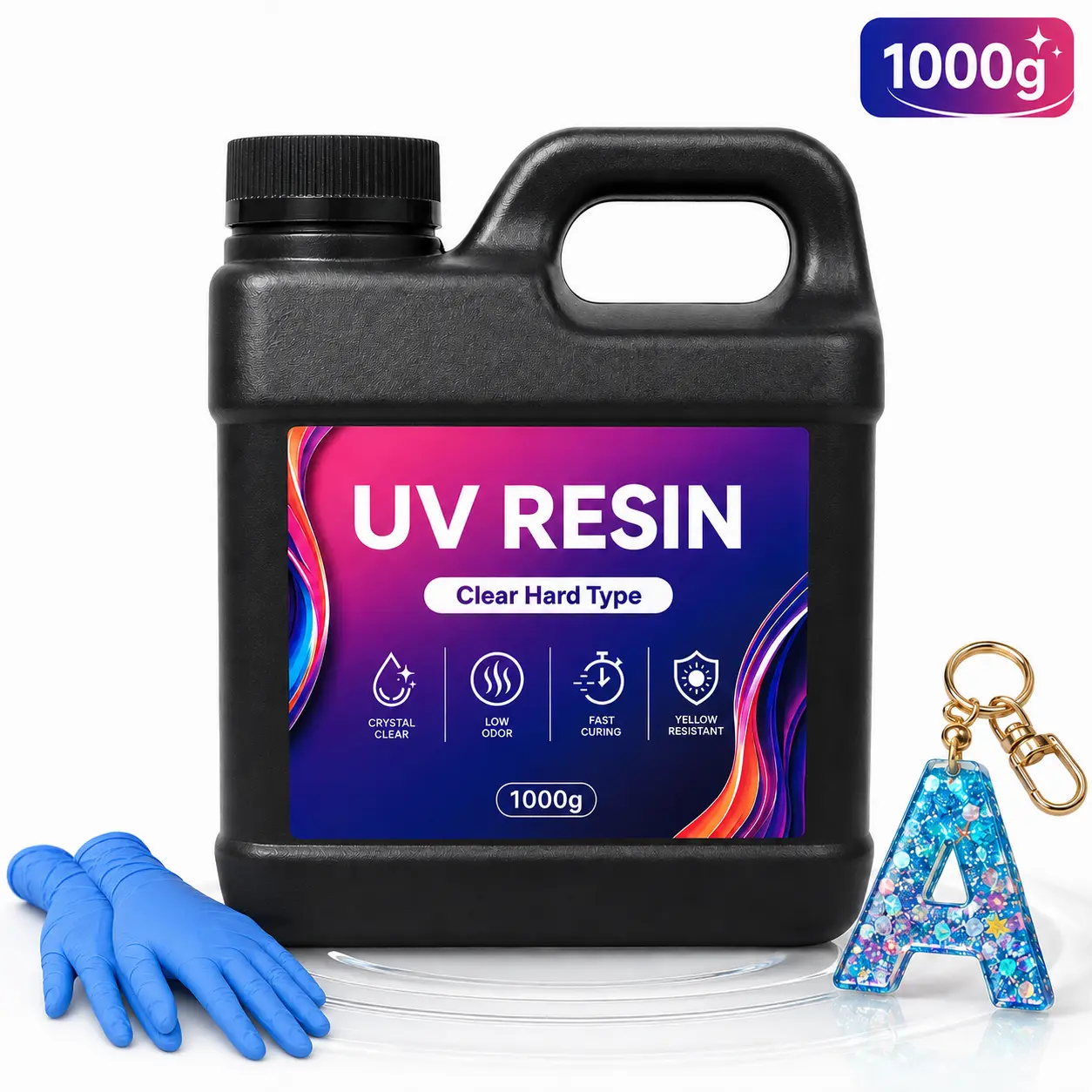 1000G Hard Type Fast Cure UV Epoxy Resin, Anti-Yellowing Low Odor, UV Light & Sunlight Activated Adhesive for Jewelry Making, Handcrafting DIY Projects